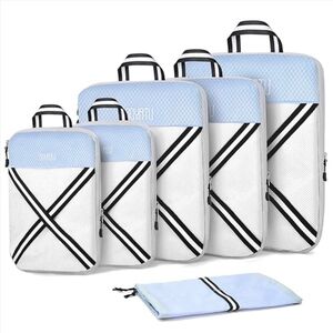 Travel Packing Cubes 6 Piece Set in Blue and White